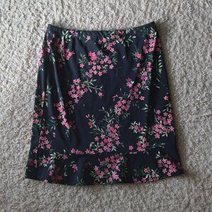 Vintage 90s Y2K Casual Corner Black Floral Knee Length Ruffle Skirt Size Medium